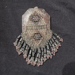 Elegant Silver Tone and Black Beaded Pendant